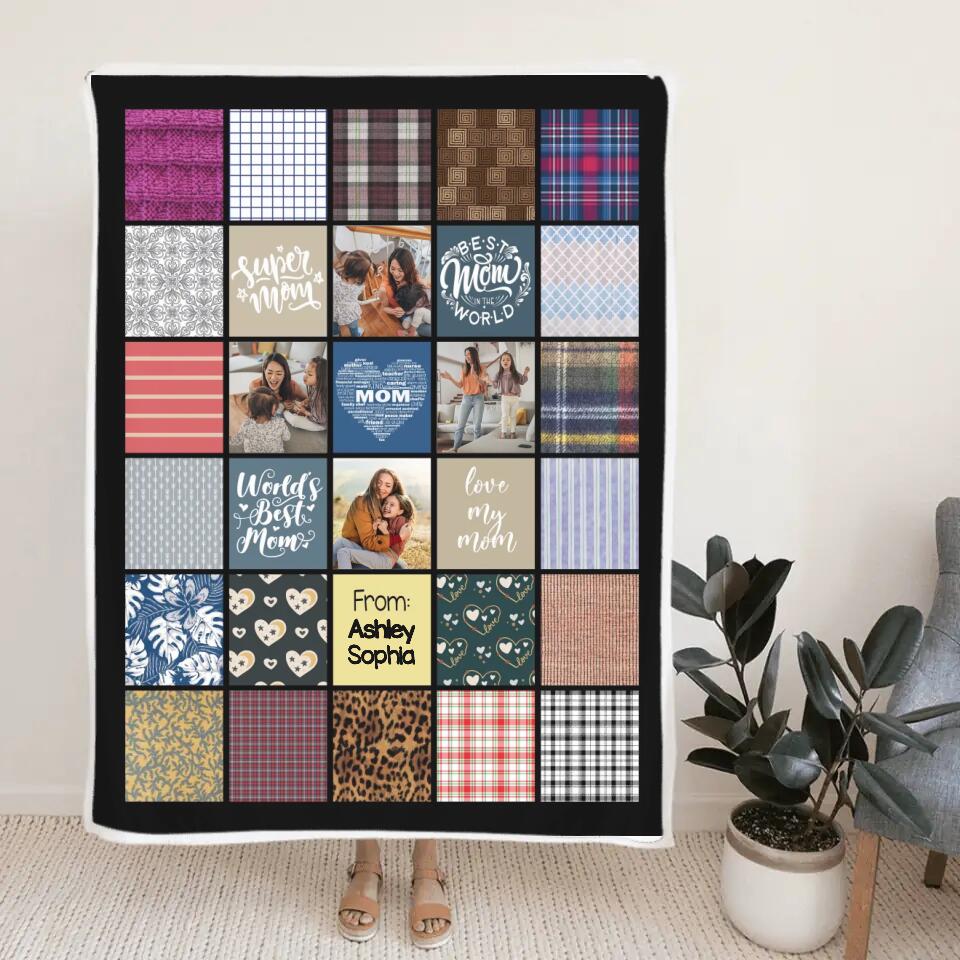 Super Mom Best Mom In The World Love My Mom - Custom Name And Upload Photo Blanket - Best Gift For Mom/Mother For Her On Anniversary - 303IHPNPBL324