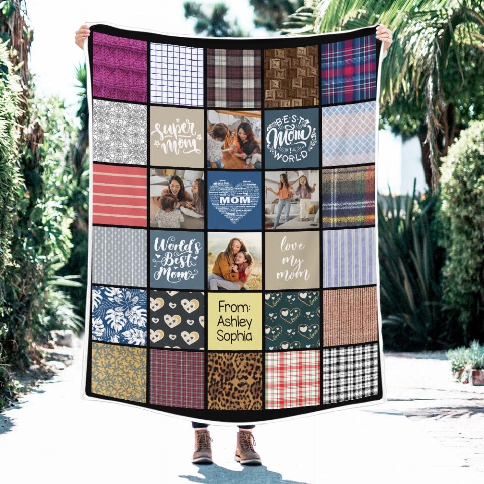 Super Mom Best Mom In The World Love My Mom - Custom Name And Upload Photo Blanket - Best Gift For Mom/Mother For Her On Anniversary - 303IHPNPBL324