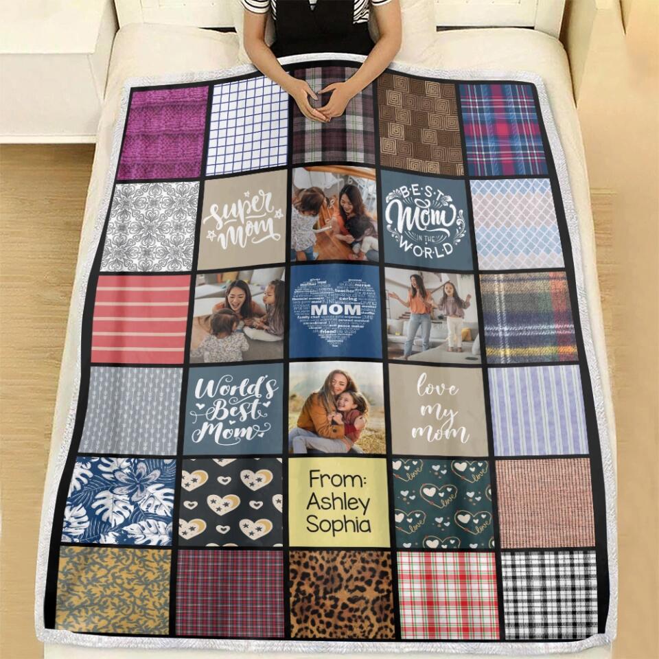 Super Mom Best Mom In The World Love My Mom - Custom Name And Upload Photo Blanket - Best Gift For Mom/Mother For Her On Anniversary - 303IHPNPBL324