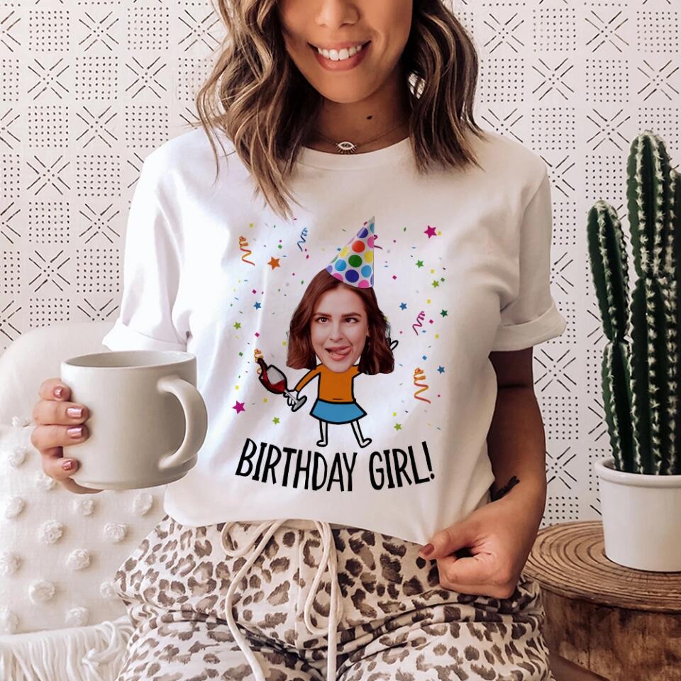 Birthday Girl/Boy with Confetti - Funny T-shirt - Unisex Tee - Personalized Name - Custom Face - Birthday Gift for Female/Male Friend - Birthday Part Keepsake - 303ICNLNTS392