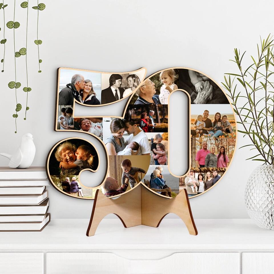 Couple Wooden Sign Golden Milestone - Custom Photo Collage Wooden Sign