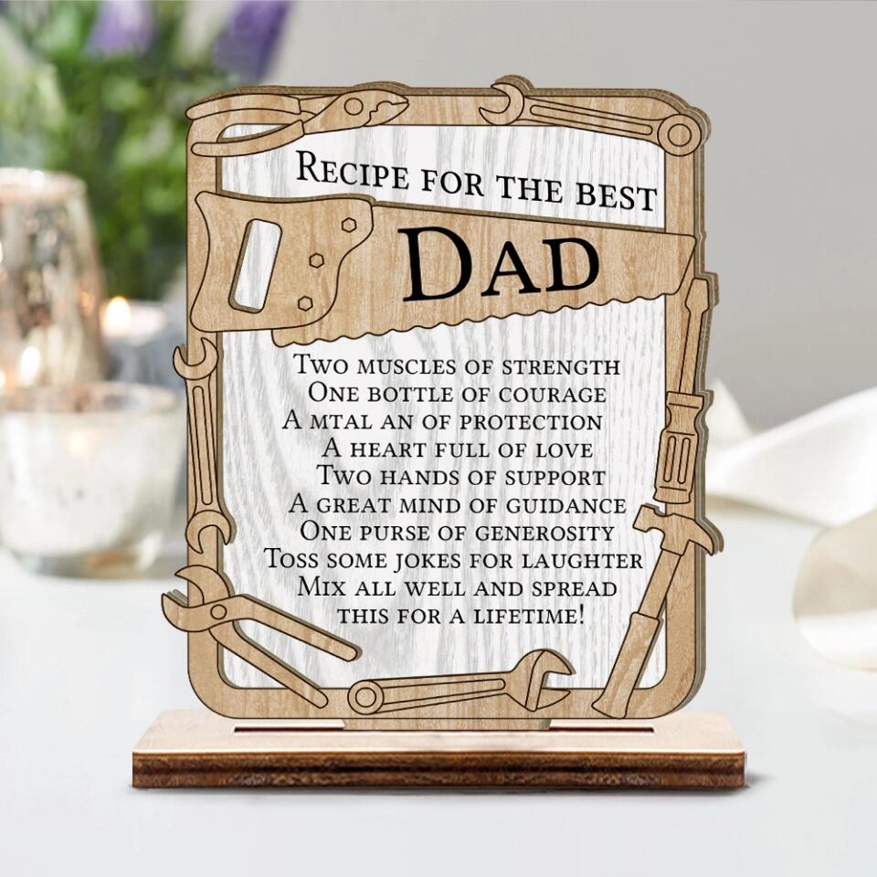 Recipe for the Best Dad/Grandpa - Two Mucles of Strength One Bottle of Courage Jokes for Laughter - Wooden Plaque - Father's Day Gift - Birthday Gift for Daddy Grandad - 303ICNBNWP377