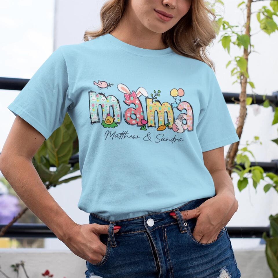Easter Day Gift for Mama - Bunny Carrots Eggs Easter Day Theme - Personalized Kid's Name - Custom Nickname - Unisex T-shirt - Easter Day Gift - Mother's Day Gift - 303ICNLNTS401