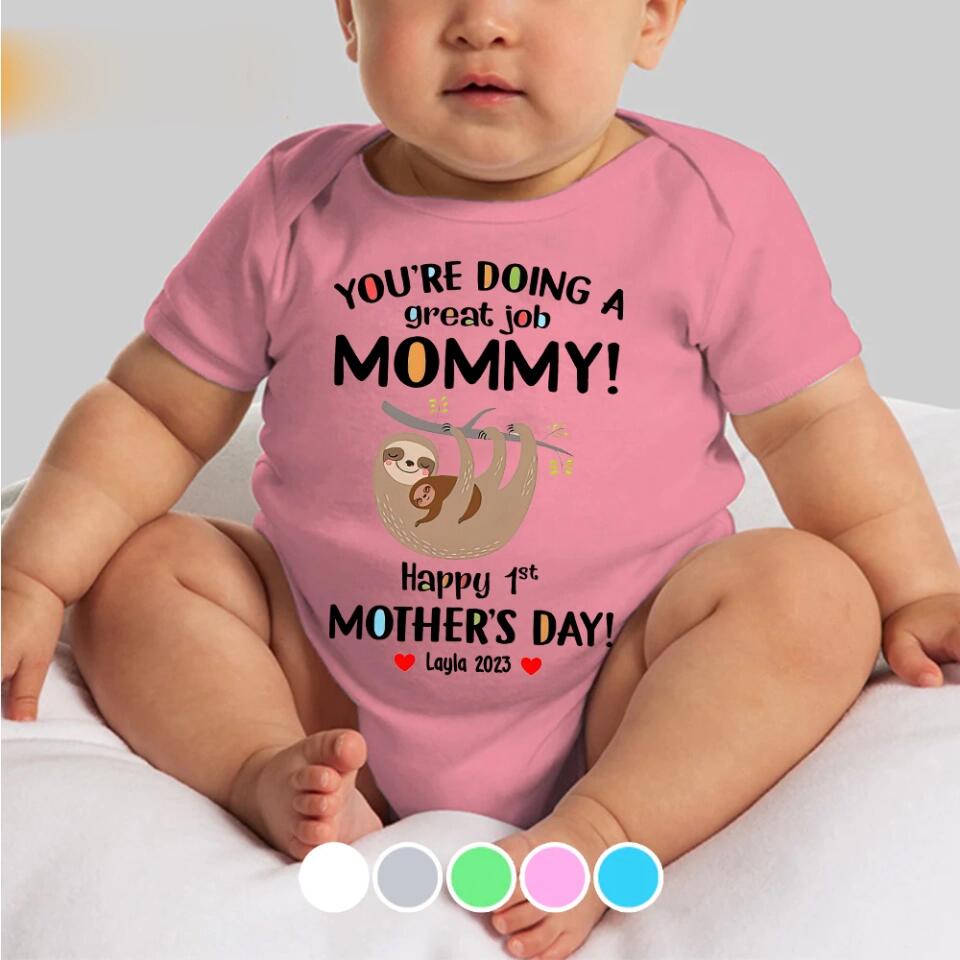 Sloth Mom You're Doing A Great Job Mommy Personalized Baby Bodysuit 1st Mothers Day