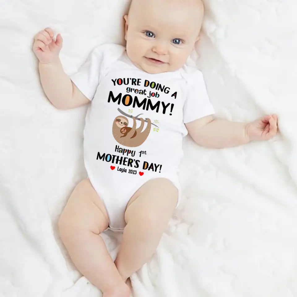 Sloth Mom You're Doing A Great Job Mommy Personalized Baby Bodysuit 1st Mothers Day