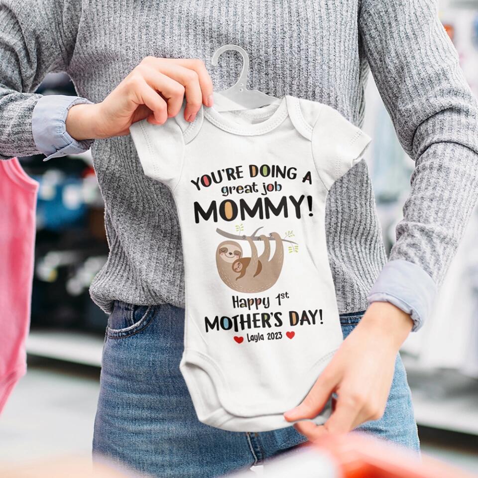 Sloth Mom You're Doing A Great Job Mommy Personalized Baby Bodysuit 1st Mothers Day