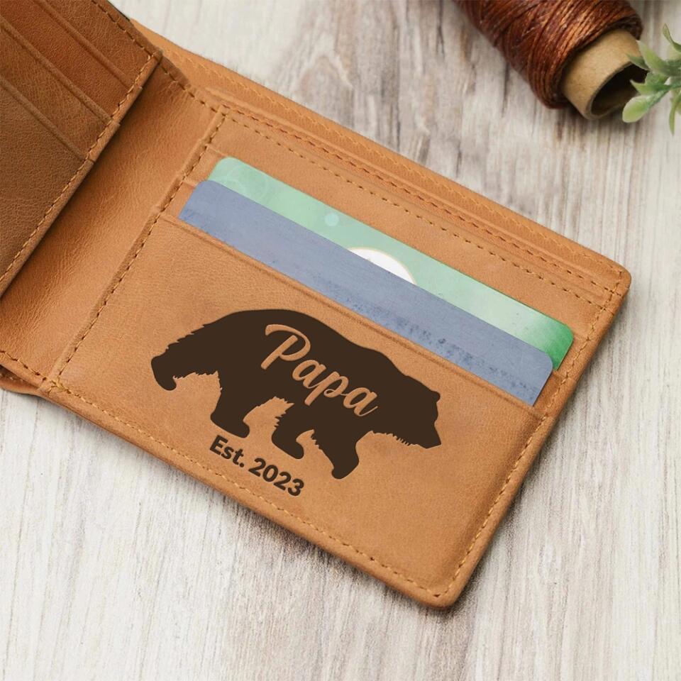 Papa Bear Est, New Dad, First Father's Day Gift for Papa, Engraved Leather Wallet, Money Holder