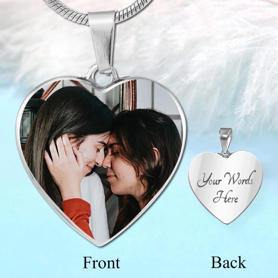 Custom Photo Personalized Heart Silver Necklace Graphic Keychain