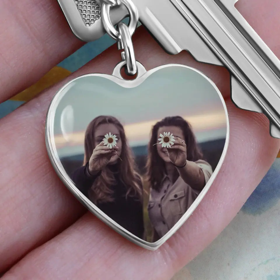 Custom Photo Personalized Heart Silver Necklace Graphic Keychain