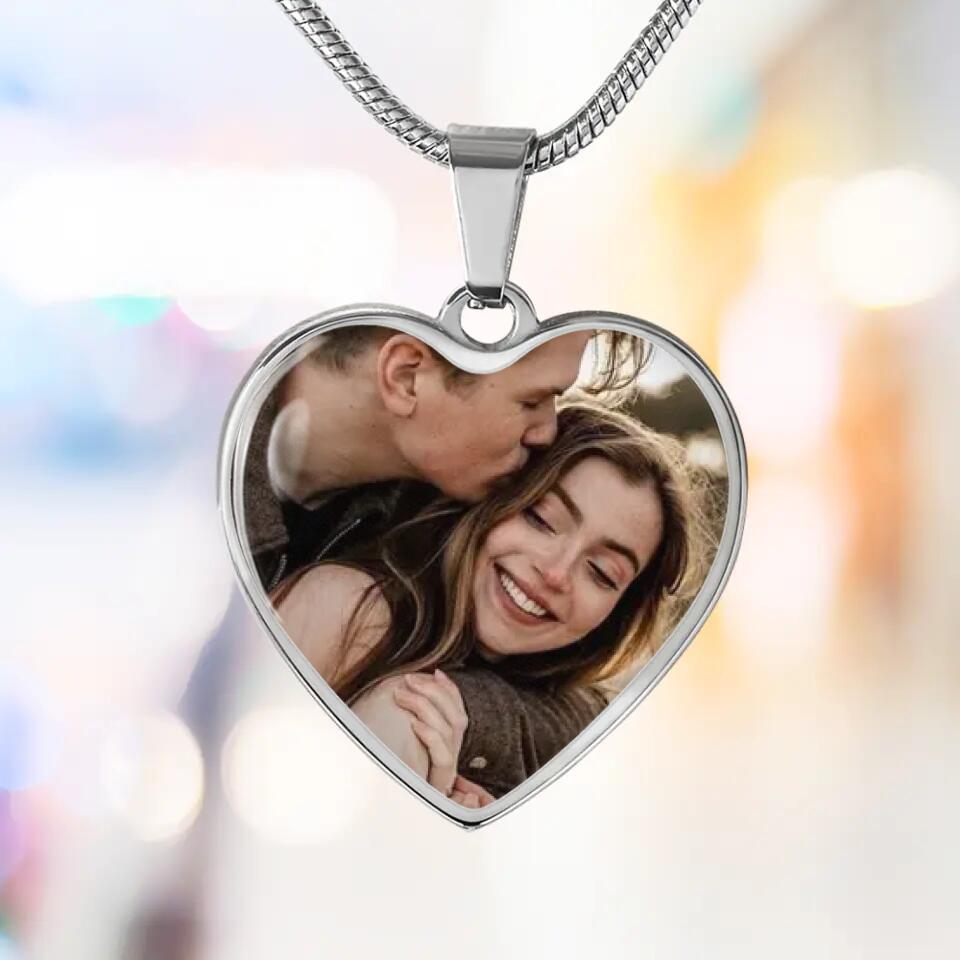 Custom Photo Personalized Heart Silver Necklace Graphic Keychain