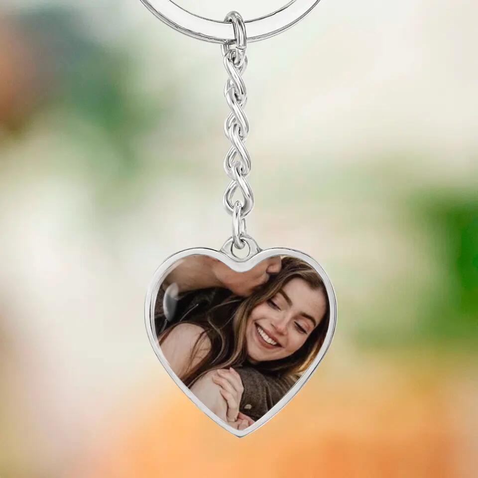 Custom Photo Personalized Heart Silver Necklace Graphic Keychain