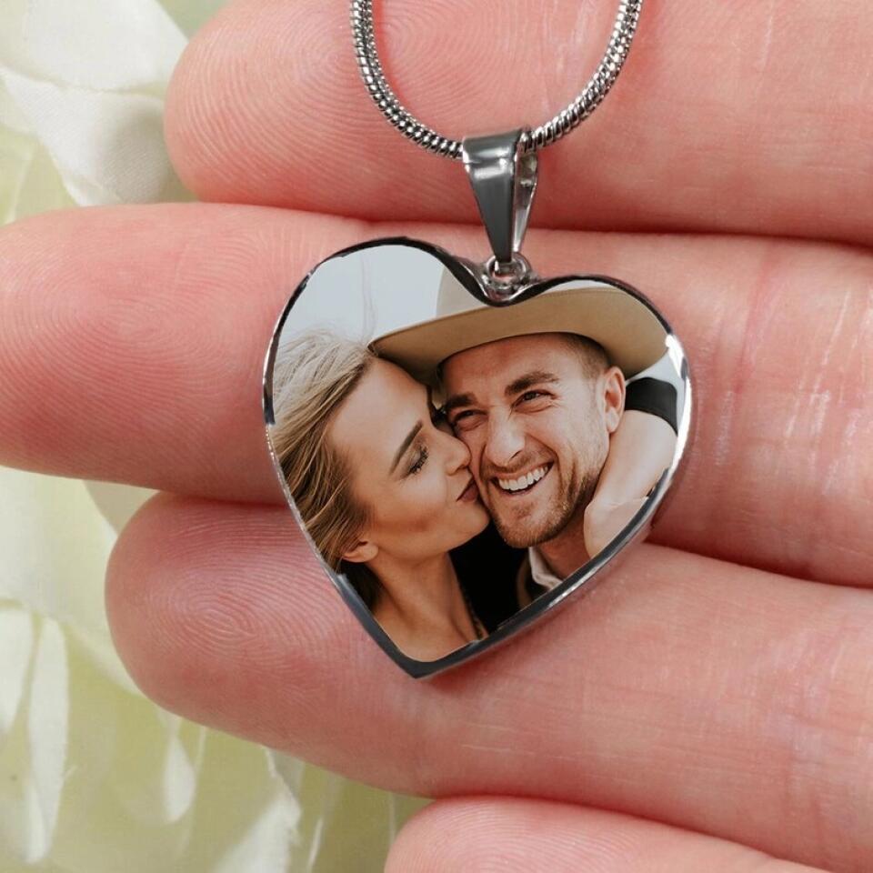 Custom Photo Personalized Heart Silver Necklace Graphic Keychain