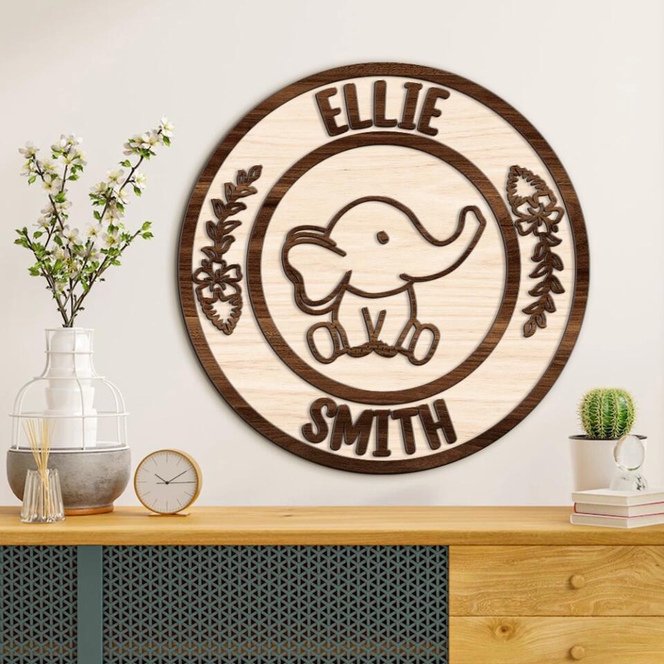 Cute Elephants Custom Wooden Art Birthday Gift For Children