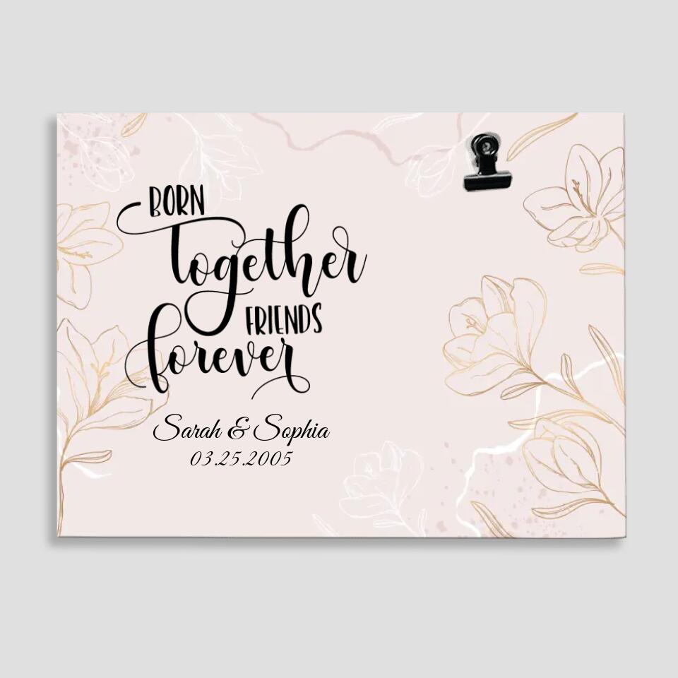 Twin Sister/Brother Born Together Friends Forever - Floral Pattern - Photo Clip Frame - Picture Holder - Personalized Upload Photo - Custom Names - Birthday Gift - 303ICNTLPT419