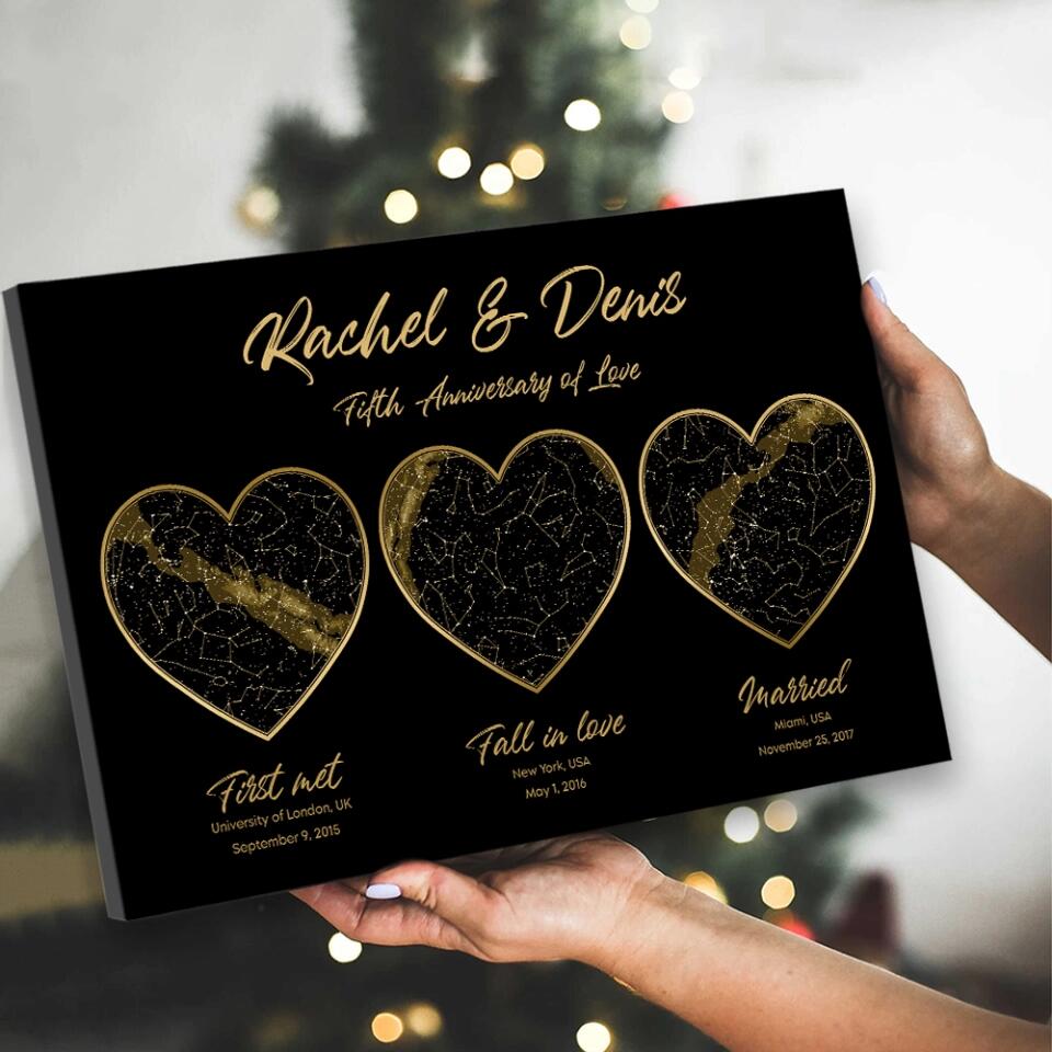 First Met Fall In Love Married Star Map Night Sky Custom Canvas Poster Anniversary Gift For Couples