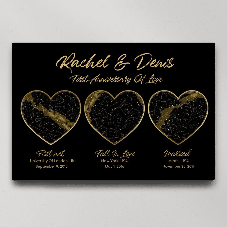 First Met Fall In Love Married Star Map Night Sky Custom Canvas Poster Anniversary Gift For Couples