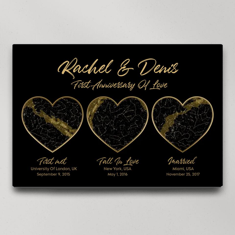 First Met Fall In Love Married Star Map Night Sky Custom Canvas Poster Anniversary Gift For Couples