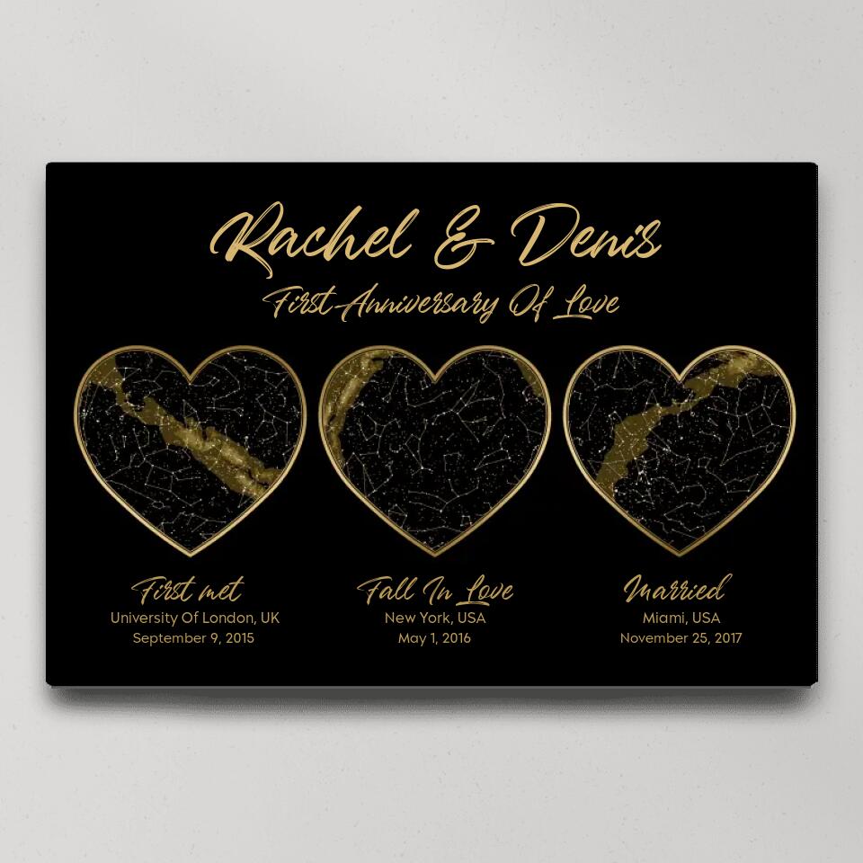 First Met Fall In Love Married Star Map Night Sky Custom Canvas Poster Anniversary Gift For Couples