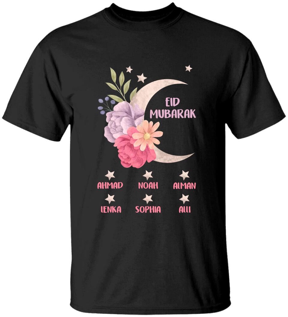 Floral and Moon Eid Mubarak Shirt - Custom Mom Eid Gifts - Eid T-shirt - Personalised Names/Nicknames - Ramadan Mubarak - Grandma Nana Auntie Eid Gift - Shirt for Women - 304ICNNPTS476