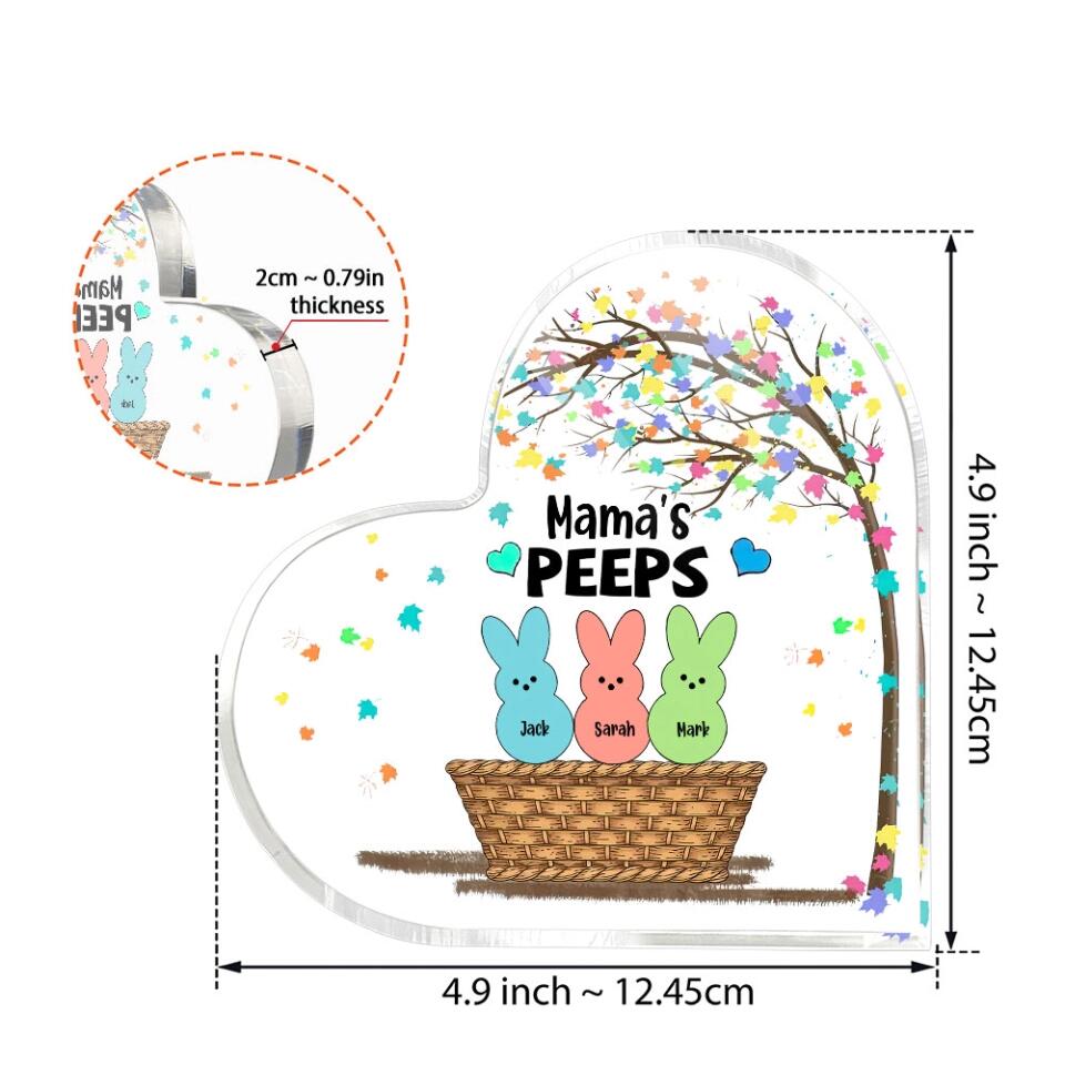 Mama's Peeps - Easter Tree and Bunnies - Personalized Names/Nicknames - Custom Easter Day Gift - Heart Acrylic Plaque - Home Decor - Gift for Mommy Mom Mama - 304ICNLNAP469
