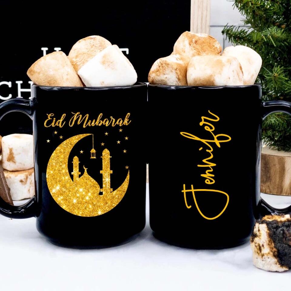Eid Mubarak Ramadan - Personalized Black Mug - Eid Gift For Husband or Wife