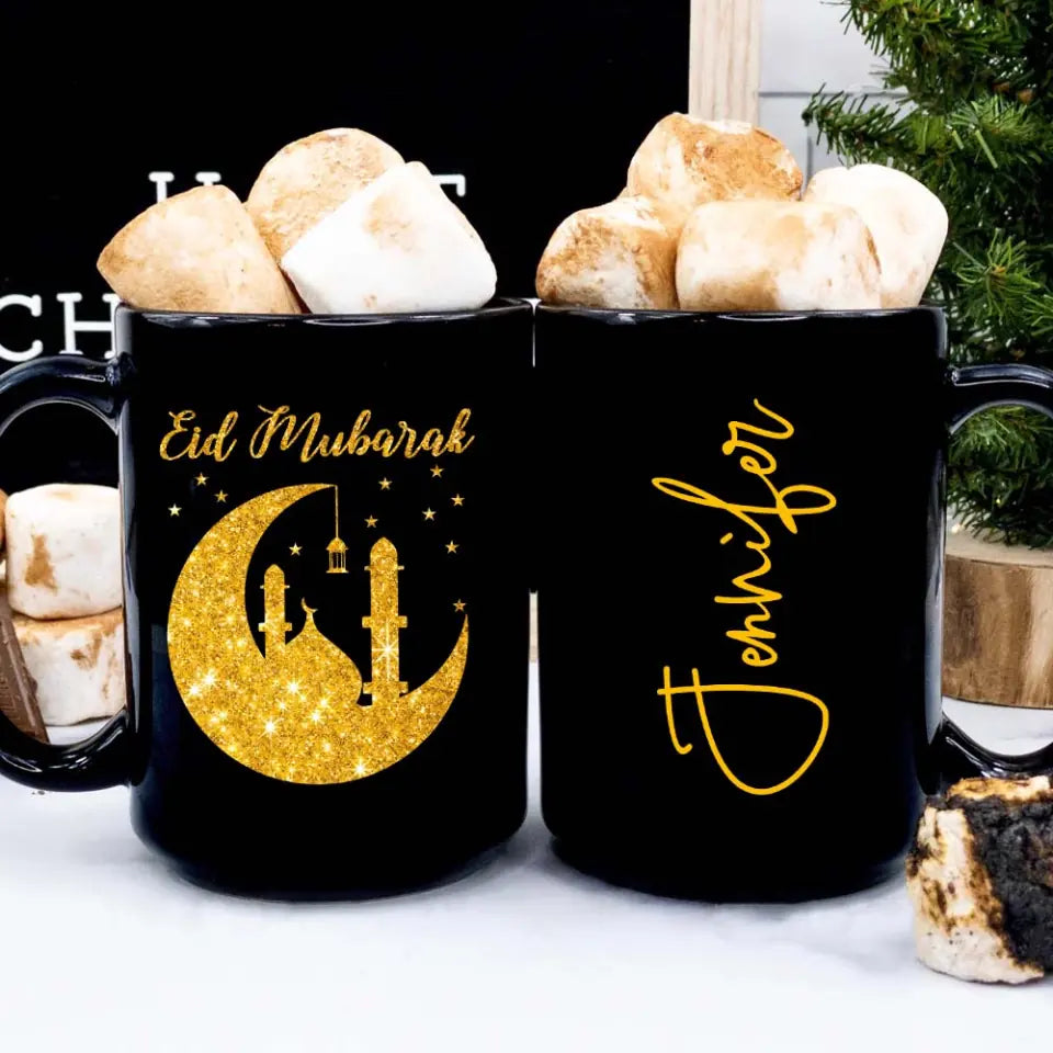 Eid Mubarak Ramadan - Personalized Black Mug - Eid Gift For Husband or Wife
