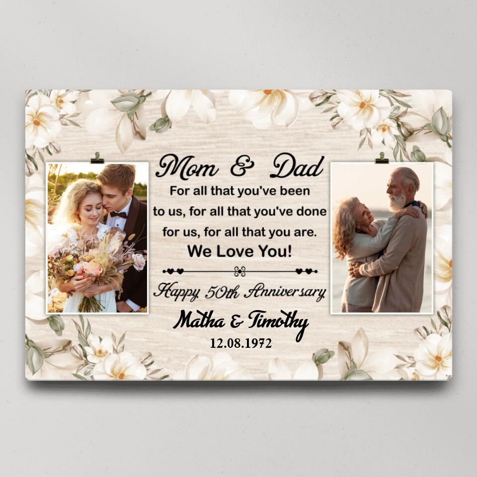 50th Happy Anniversary Mom and Dad Custom Canvas Poster Anniversary Gift For Parents