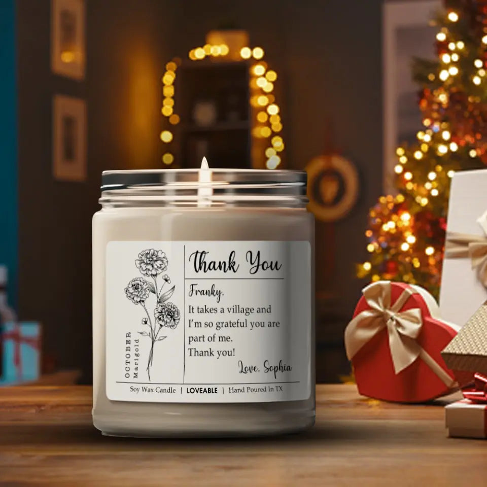 It Takes A Village And I'm Grateful You Are Part Of Me - Personalized Candle - Thank You Gift For Teacher