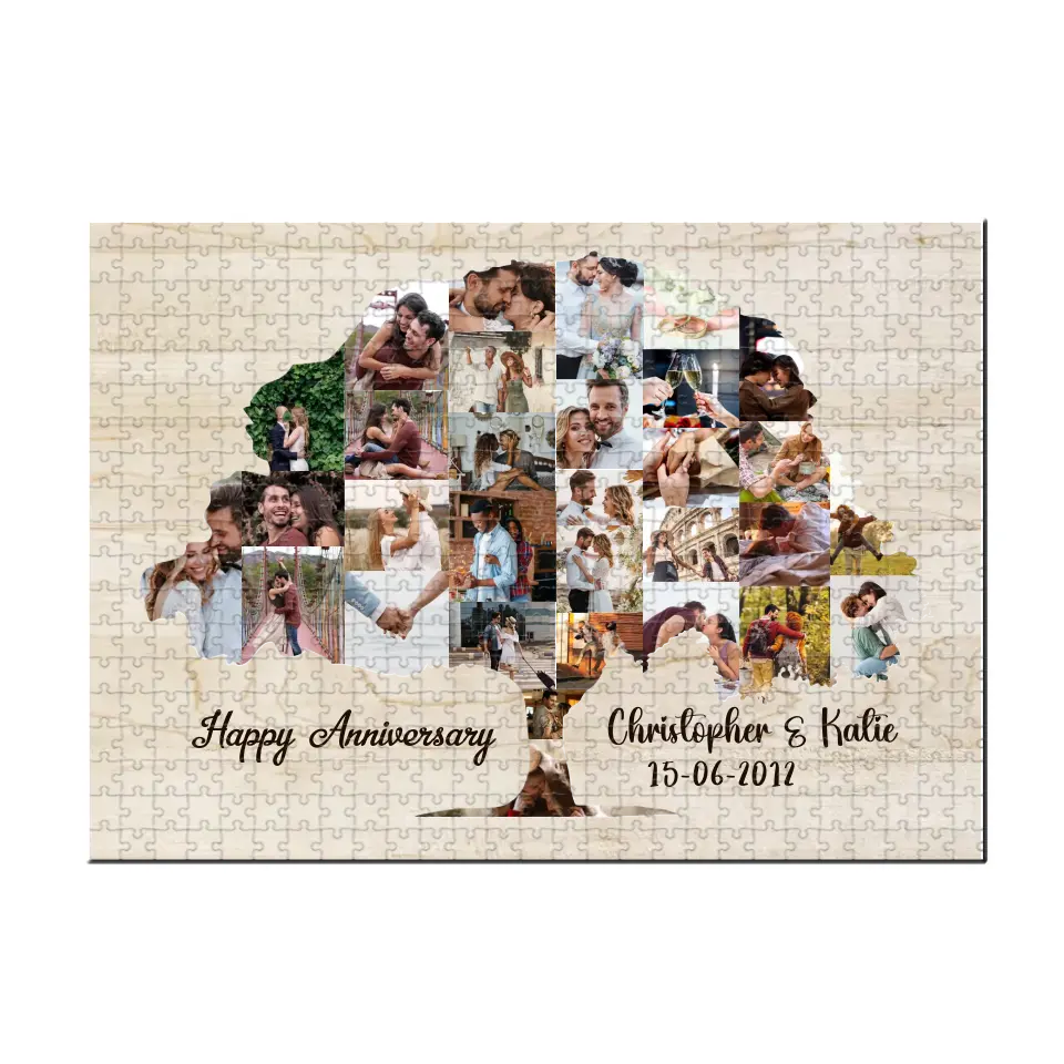 Tree Of Love Custom Photo And Text - Custom Photo Puzzles 500 1000 Pieces - Best Gift For Couple On Anniversaries Birthdays - 209IHPTHPZ153