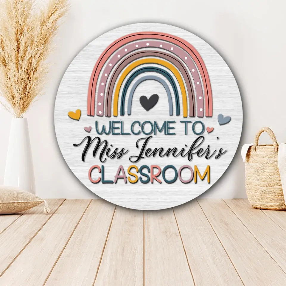 Welcome To Teacher's Classroom - Personalized Round Wooden Sign - Best Gift For Teacher Professor Mentor