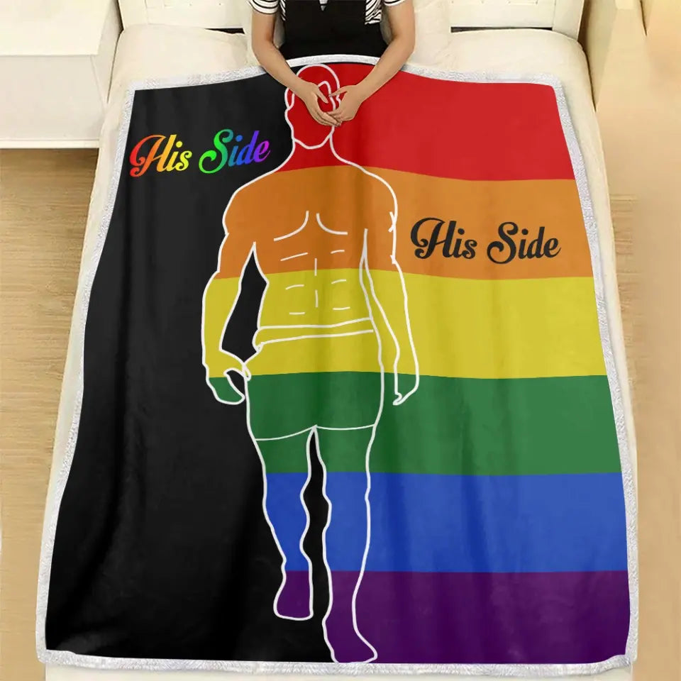 His Side, Her Side LGBT Pride - Personalized Fleece Blanket - Gift For LGBT Gay Lesbian Pride Bisexual Transgender Couples