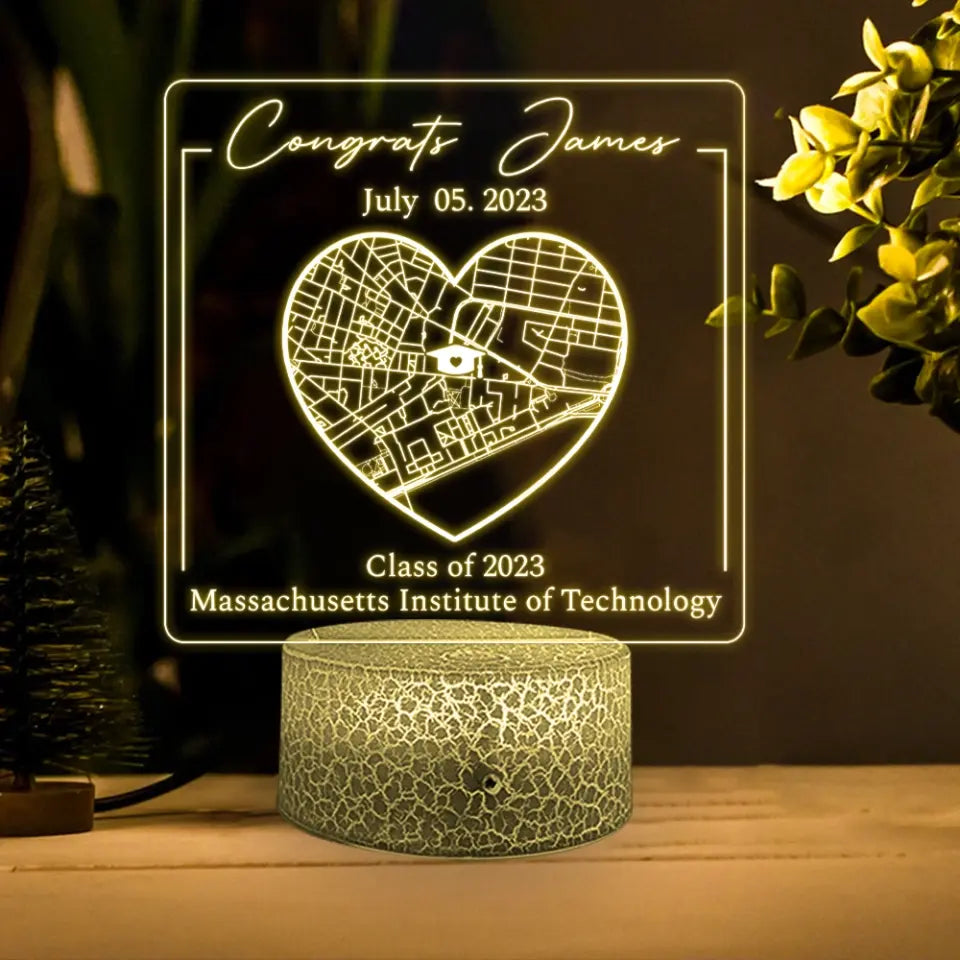 Custom Map 3D LED Light - Graduation Gift For Friends, For Him/Her, Son/Daughter