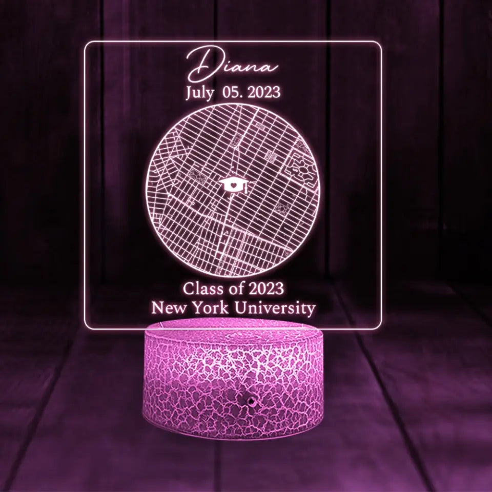 Custom Map 3D LED Light - Graduation Gift For Friends, For Him/Her, Son/Daughter