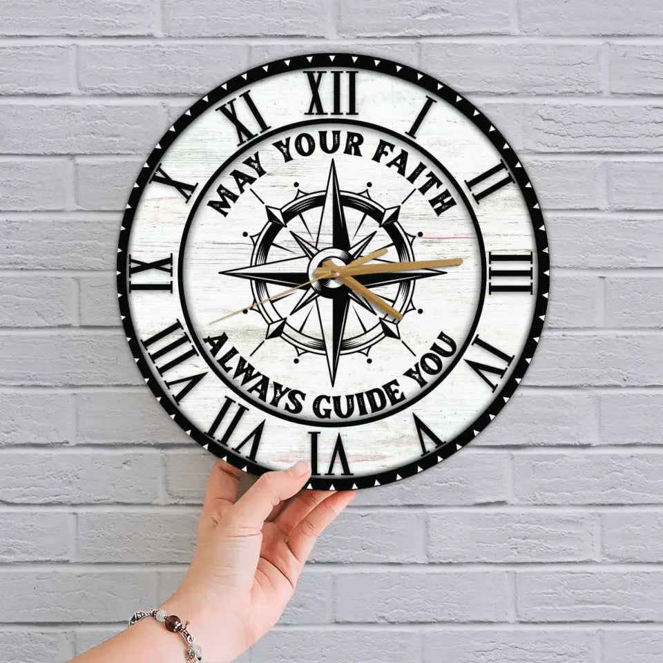 May Your Faith Always Guide You - Custom Wooden Color Background - Confirmed in Christ Gift - Wall Clock - Christian Gifts for Men Boys