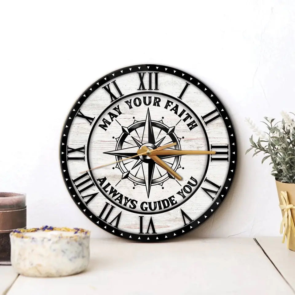 May Your Faith Always Guide You - Custom Wooden Color Background - Confirmed in Christ Gift - Wall Clock - Christian Gifts for Men Boys