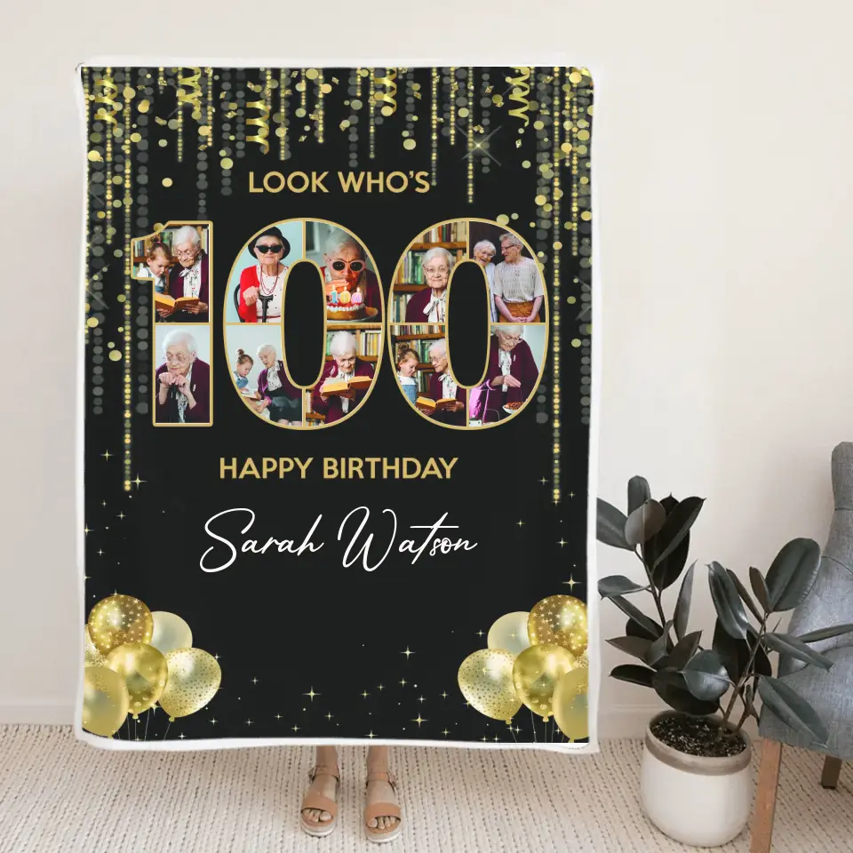 100 Years Old Happy Birthday - Custom Photo Fleece Blanket - Best Gift For Birthday Party Mom Dad Grandparents - For Birthday - Birthday Decoration - 304IHPTLBL446