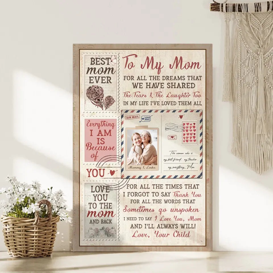 To My Mom For All The Dreams Letter Style - Custom Canvas Poster - Birthday Gift For Mom