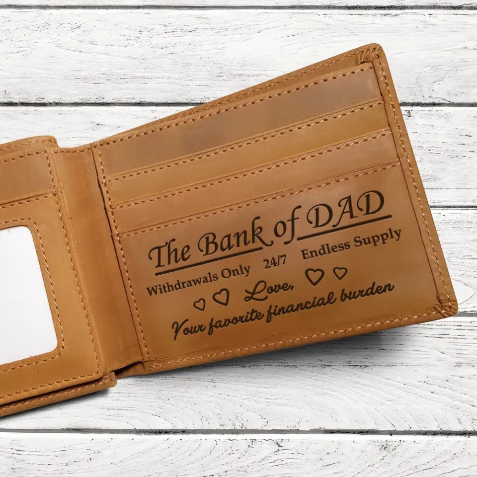 The Bank Of Dad - Personalized Engraved Wallet - Gift For Dad On Father's Day