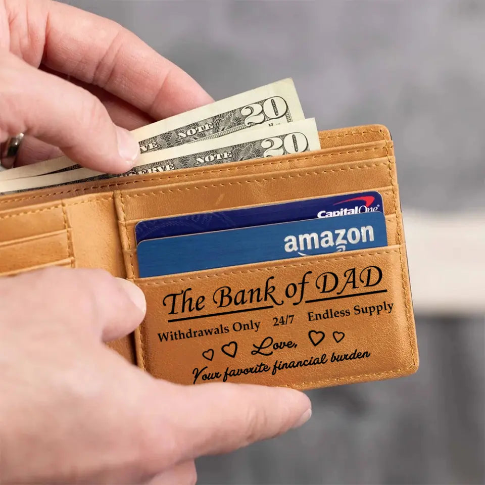 The Bank Of Dad - Personalized Engraved Wallet - Gift For Dad On Father's Day