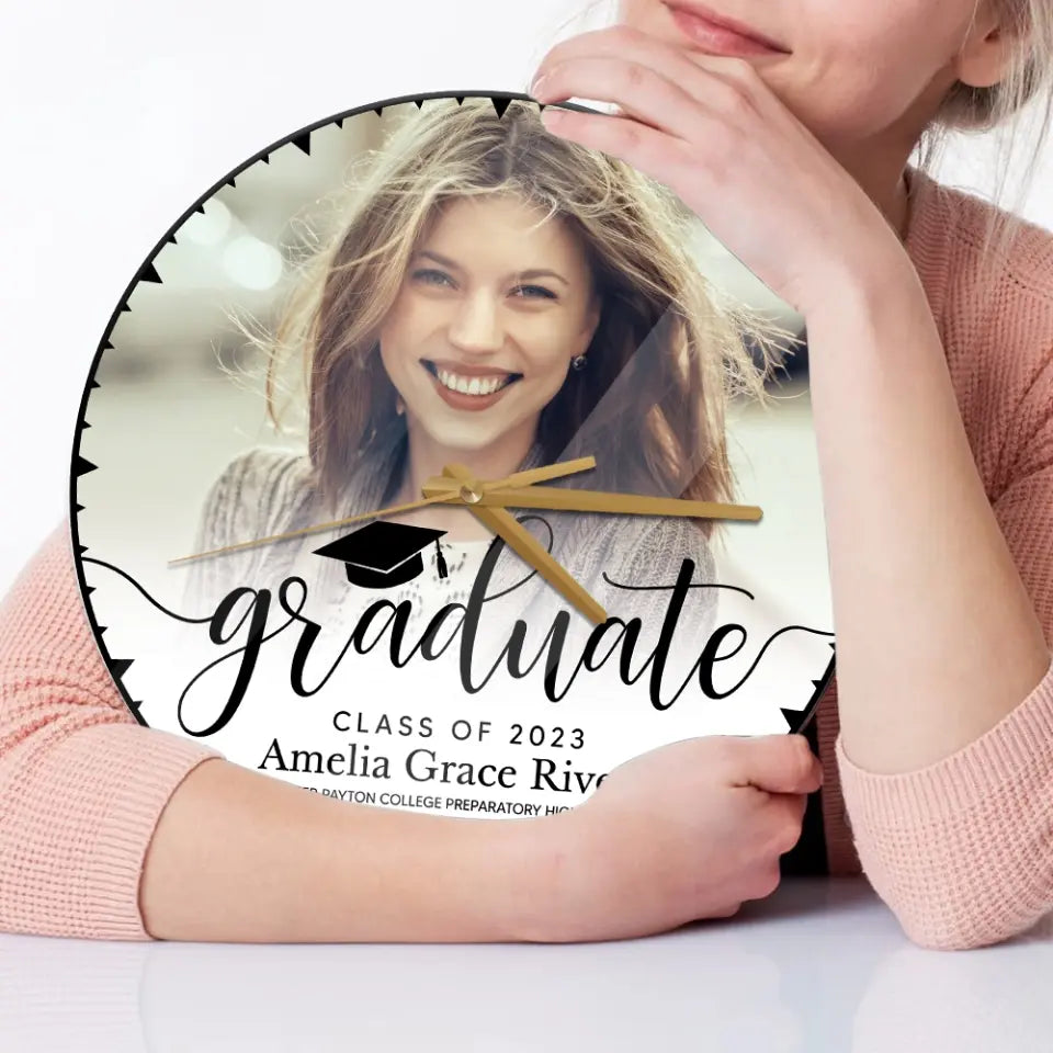 Graduate Class of 2025 - Upload Image Wooden Acrylic Wall Clock - Best Graduation Gift For Children Son Daughter | 305IHPBNWC581