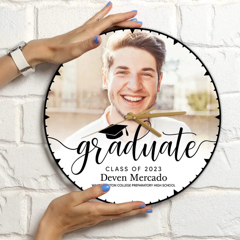 Graduate Class of 2025 - Upload Image Wooden Acrylic Wall Clock - Best Graduation Gift For Children Son Daughter | 305IHPBNWC581