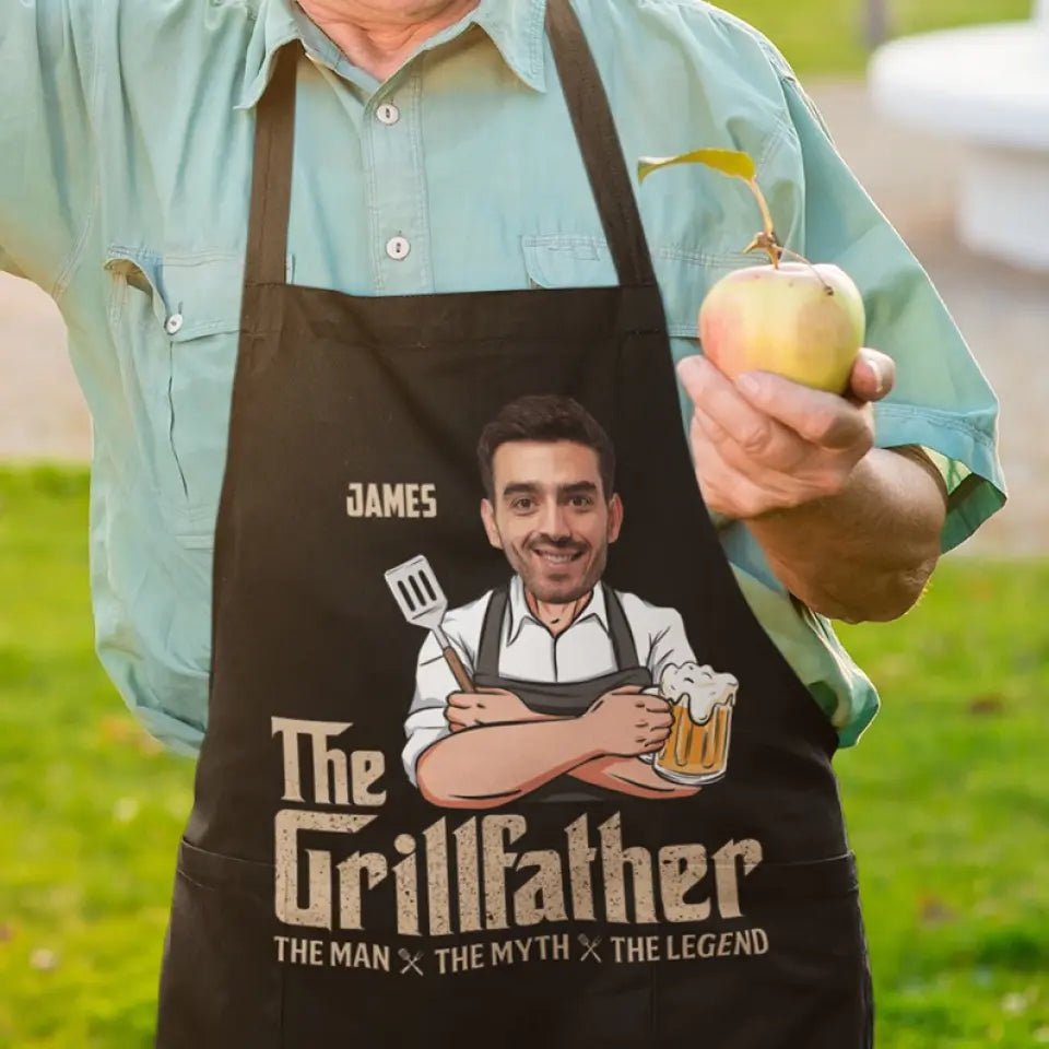 The Grillfather The Man The Myth The Legend - Personalized Apron - Best Gift For Dad Grandpa Husband Uncle