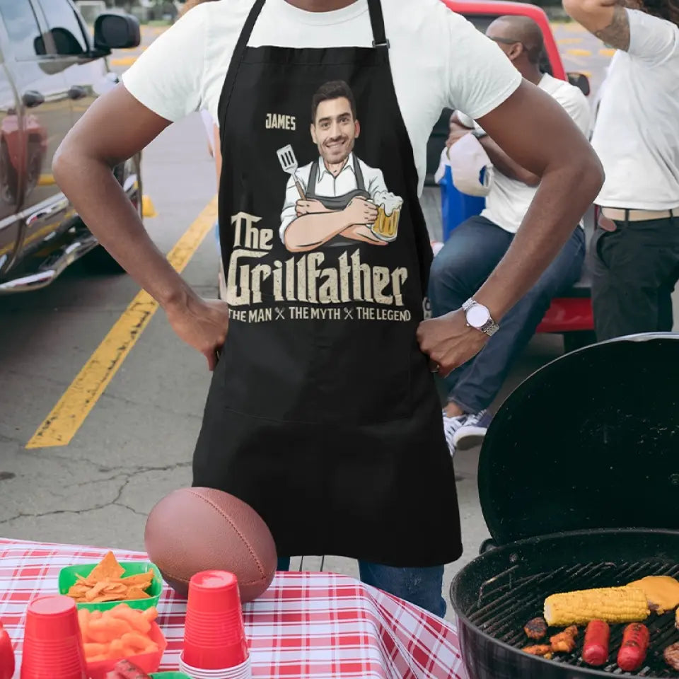The Grillfather The Man The Myth The Legend - Personalized Apron - Best Gift For Dad Grandpa Husband Uncle