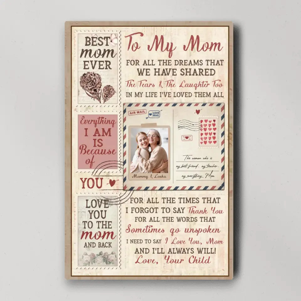 To My Mom For All The Dreams Letter Style - Custom Canvas Poster - Birthday Gift For Mom