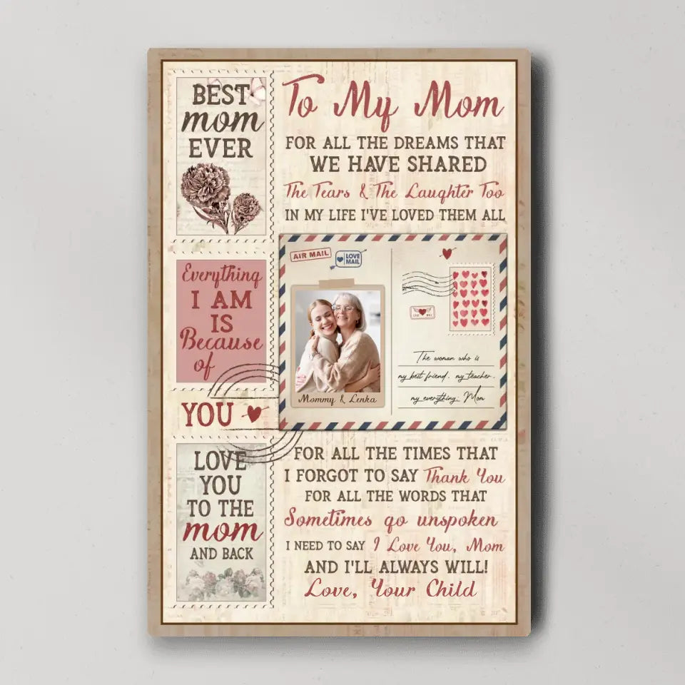 To My Mom For All The Dreams Letter Style - Custom Canvas Poster - Birthday Gift For Mom