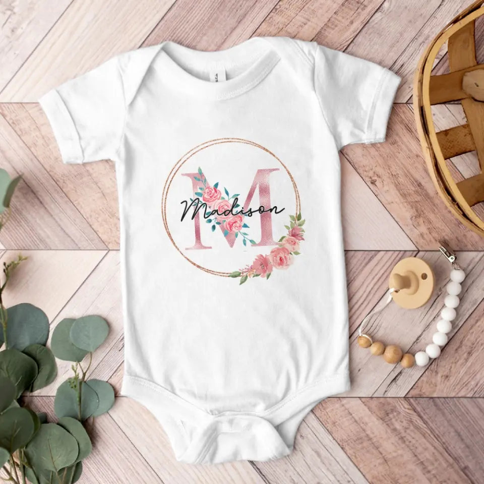 Flower Monogram Custom Babysuit Newborn Mother Gift