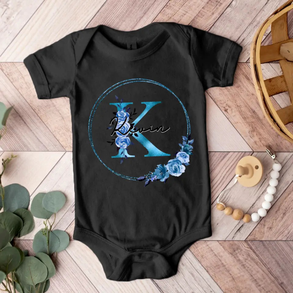Flower Monogram Custom Babysuit Newborn Mother Gift