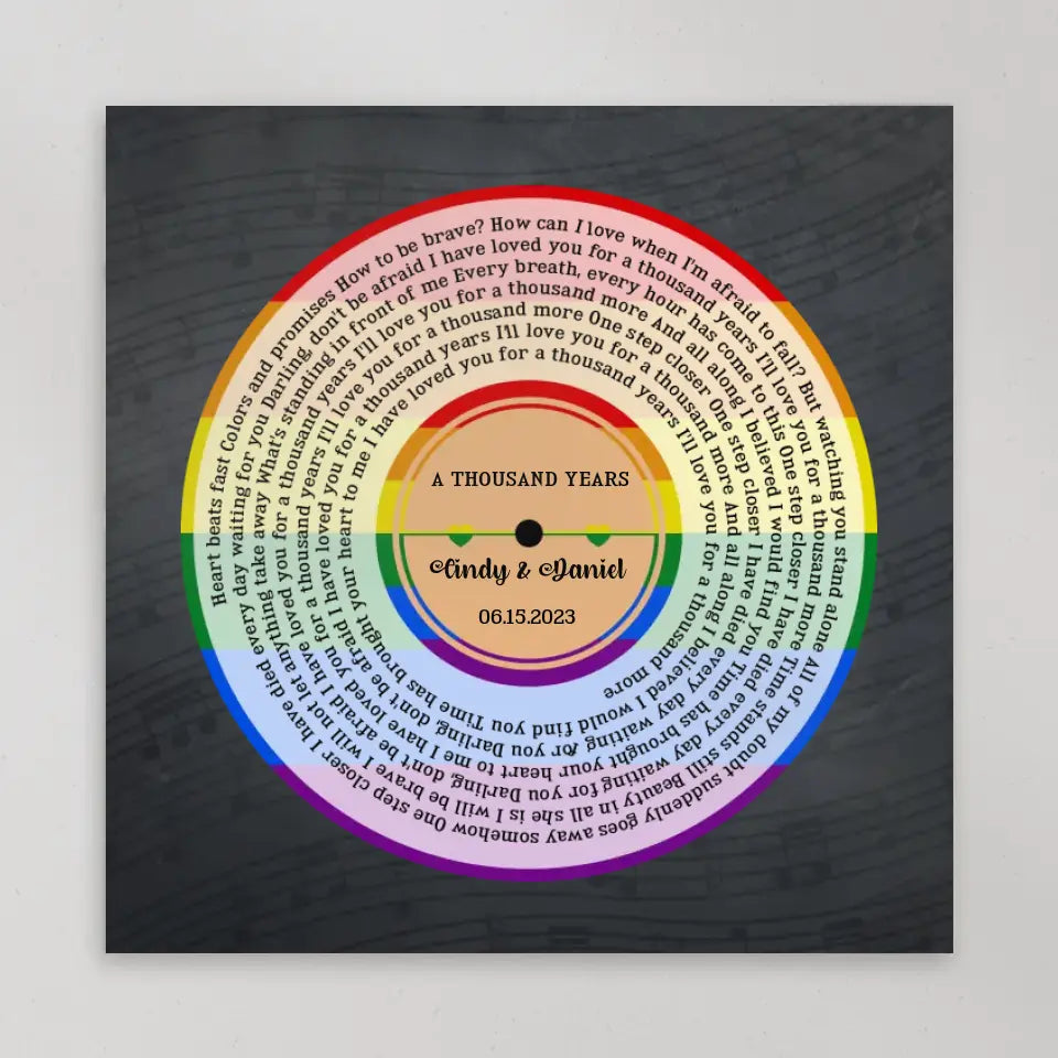 LGBT Pride - Custom Song & Lyrics - Square Canvas Poster - Wedding Anniversary Gift For Gay Lesbian Couples