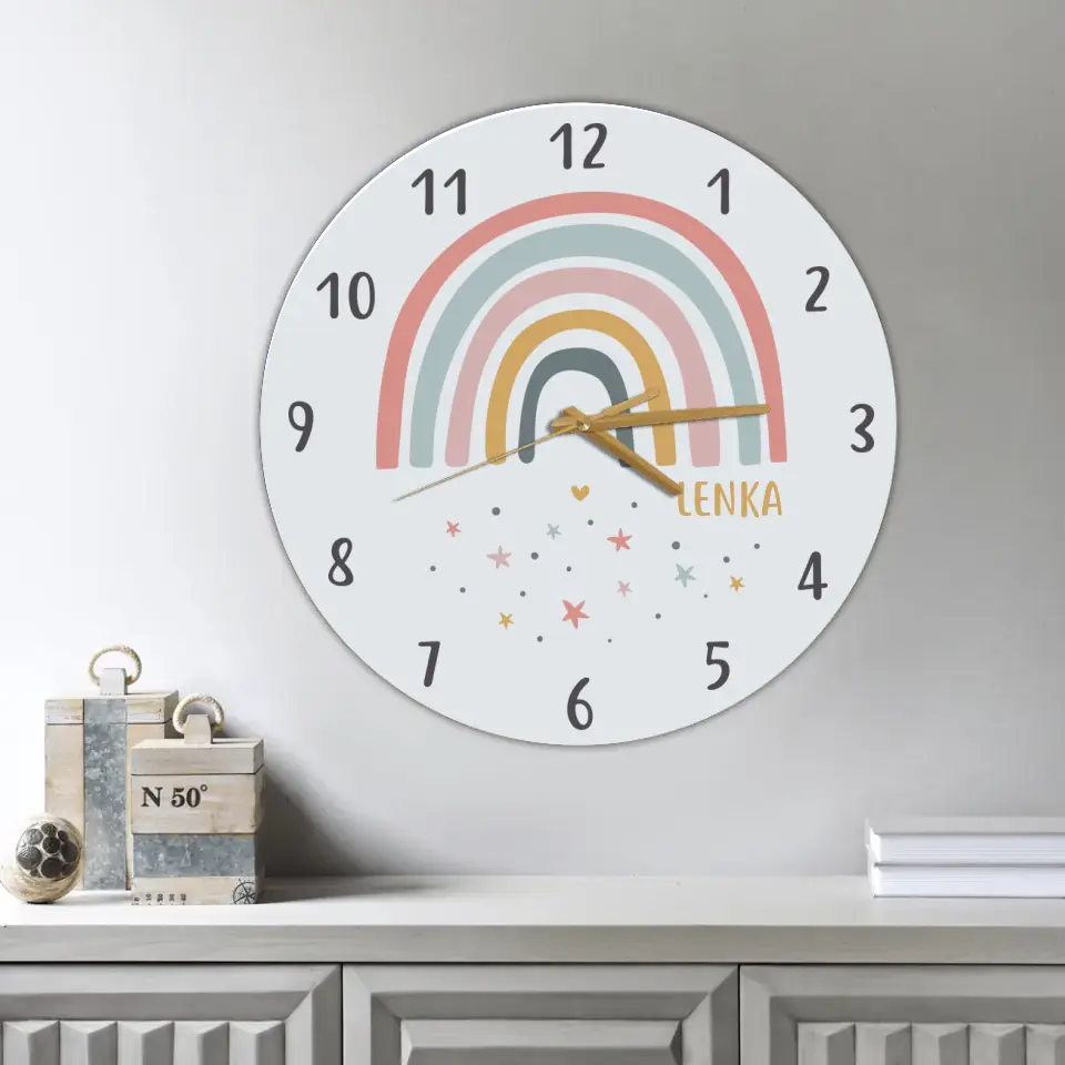 Cute Rainbow And Stars Custom Wall Clock Birthday Gift For Kids