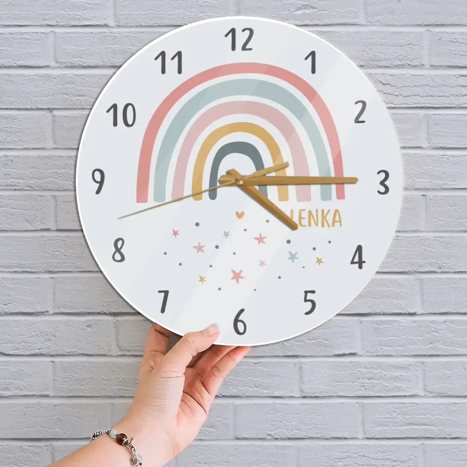 Cute Rainbow And Stars Custom Wall Clock Birthday Gift For Kids